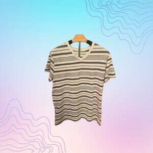 MOSSIMO SUPPLY CO. Gray Black Striped V-Neck T-Shirt Tee Size L